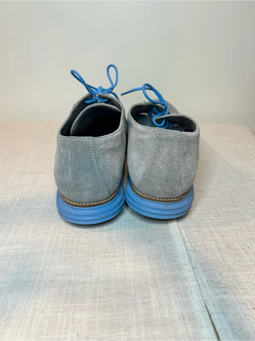 Cole Haan Grand OS Men's Gray Suede Derby Shoes with Blue Accents